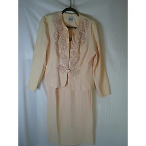 R M Richards by Karen Kwong Womens Peach Embroidered‎ Jacket Skirt Suit Set 10